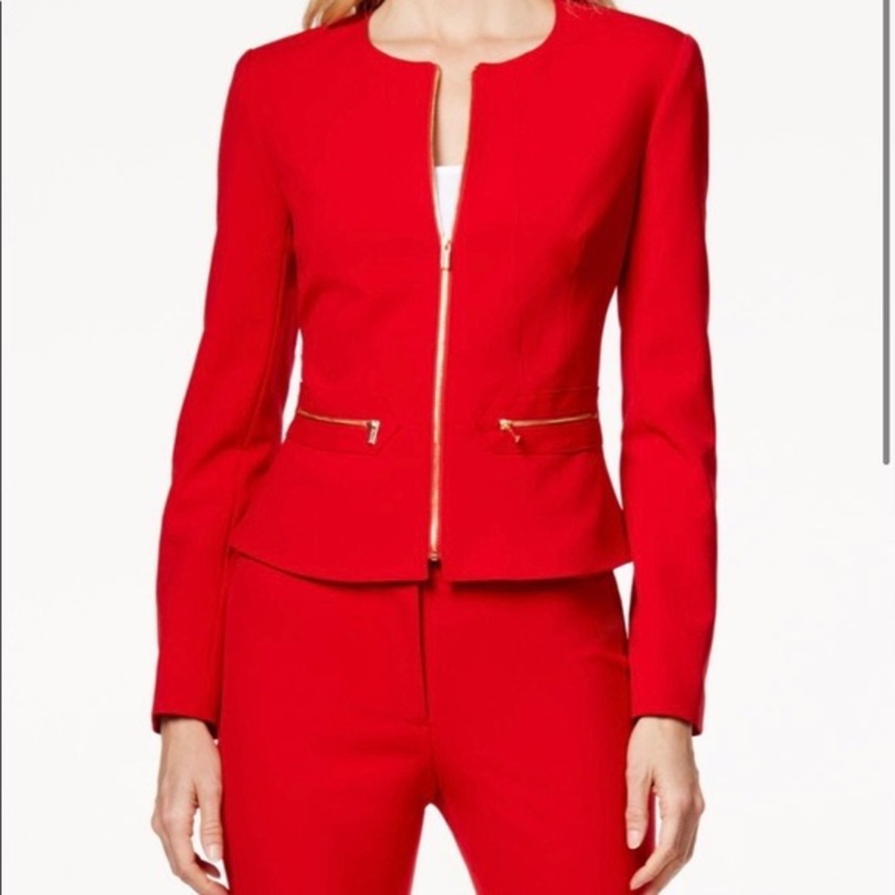 CALVIN KLEIN | Red Zip Up Blazer with Gold Detail